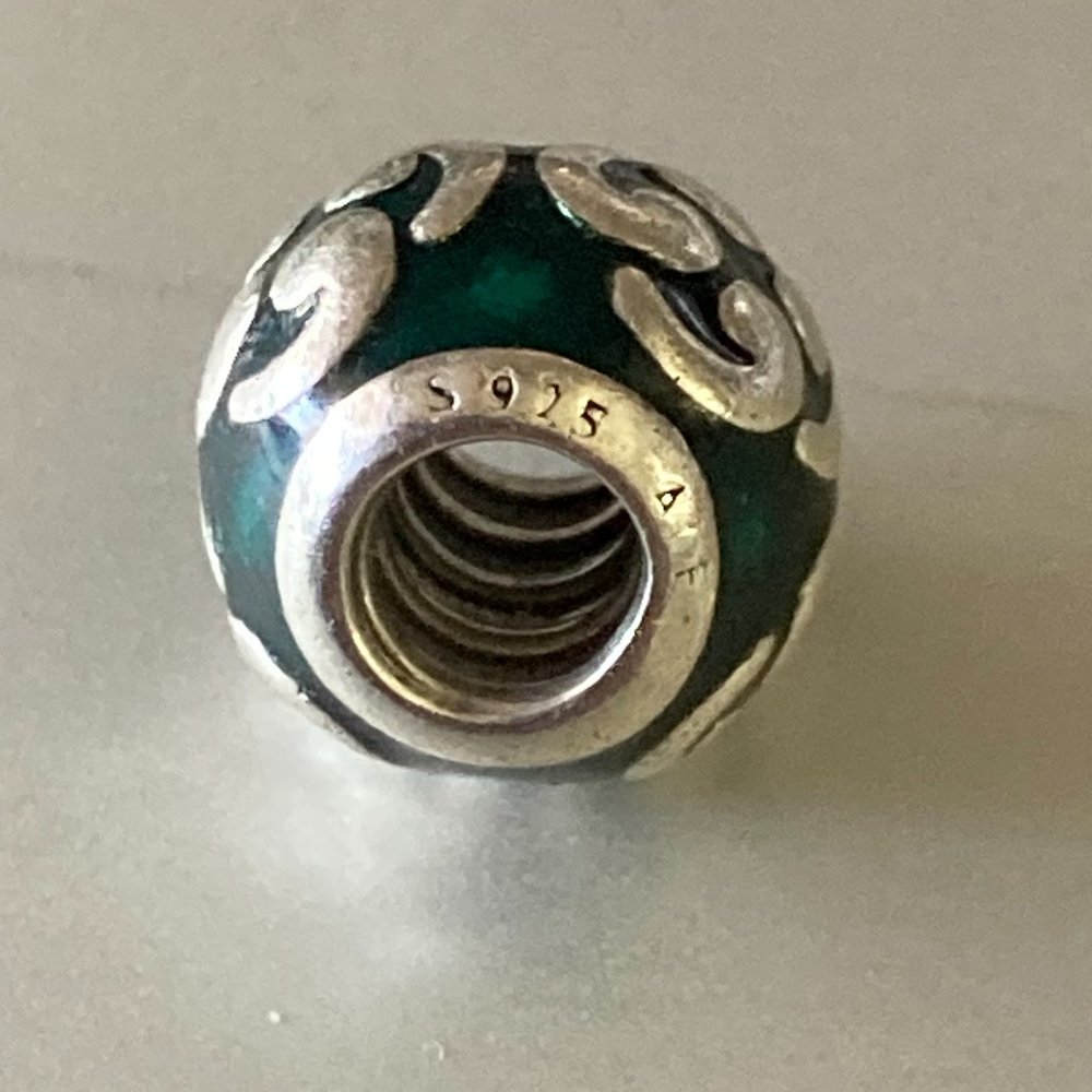 Retired blue-green & sterling silver charm for original Pandora bracelets